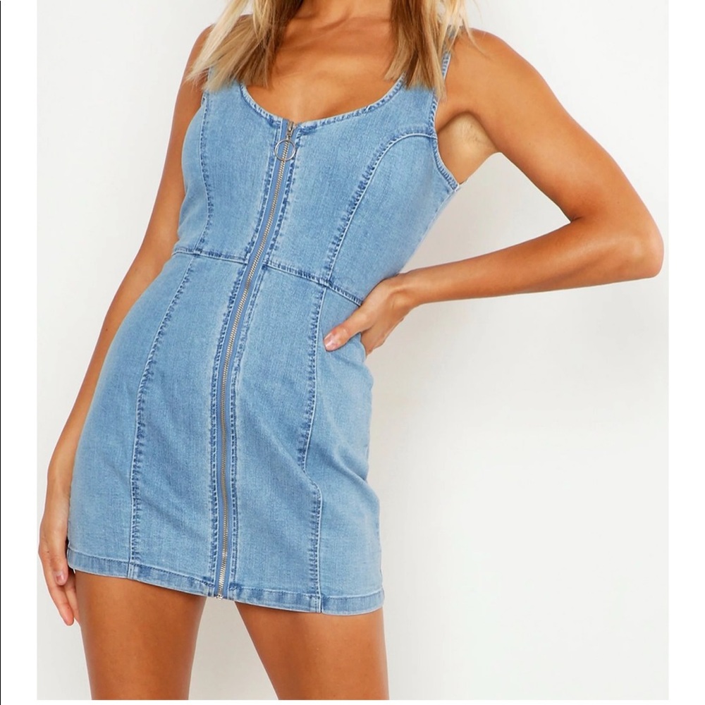 Stretch denim zipper mini bodycon dress
